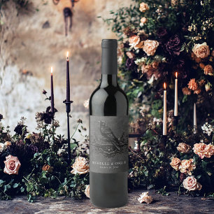 Etiqueta Para Botella De Vino Boda de Raven Negro Gótico y Rosas Negros