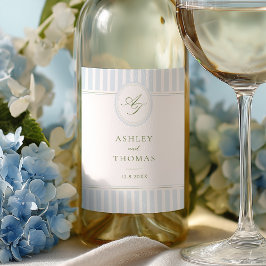 Etiqueta Para Botella De Vino Boda de rayas azules elegantes