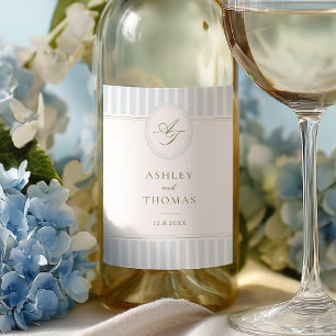 Etiqueta Para Botella De Vino Boda de rayas azules elegantes