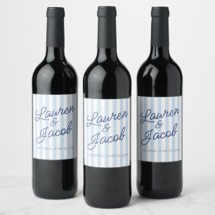 Etiqueta Para Botella De Vino Boda de rayas azules minimalistas modernas