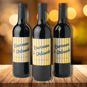 Etiqueta Para Botella De Vino Boda de rayas melocotón discreto azul medianoche r