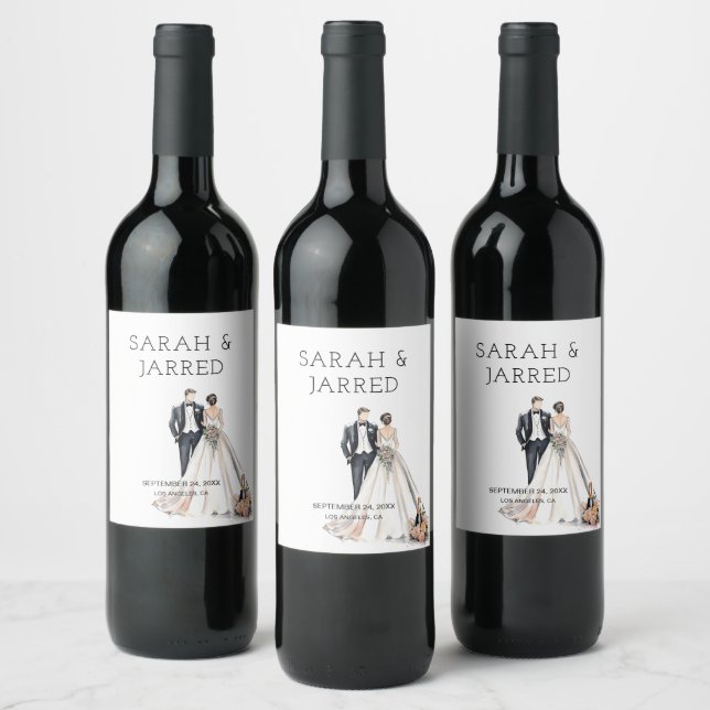 Etiqueta Para Botella De Vino Boda de recién casados al aguarela (Botellas)