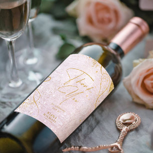 Etiqueta Para Botella De Vino Boda de resumen de oro de líneas finas V1 Mauve ID