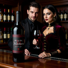 Etiqueta Para Botella De Vino Boda de Rosa Damasco Roja Gótica