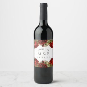 Etiqueta Para Botella De Vino Boda de Rosas Borgoña Rojo y Oro Vintage