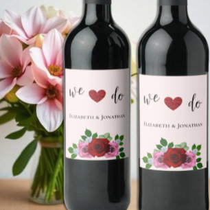 Etiqueta Para Botella De Vino Boda de rosas rojas y rosas