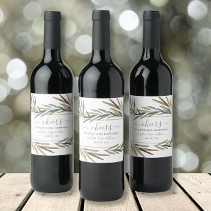 Etiqueta Para Botella De Vino Boda de Salud Personalizado Botánica Simple Cheers
