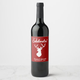 Etiqueta Para Botella De Vino Boda de Silhouette de Buck Deer Rústico Red Countr