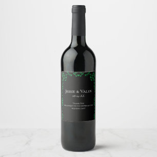 Etiqueta Para Botella De Vino Boda de Swirl Negro Verde