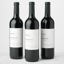Etiqueta Para Botella De Vino Boda de tipografía azul gris negrita minimo modern