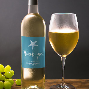 Etiqueta Para Botella De Vino Boda de verano del Mar Azul profundo