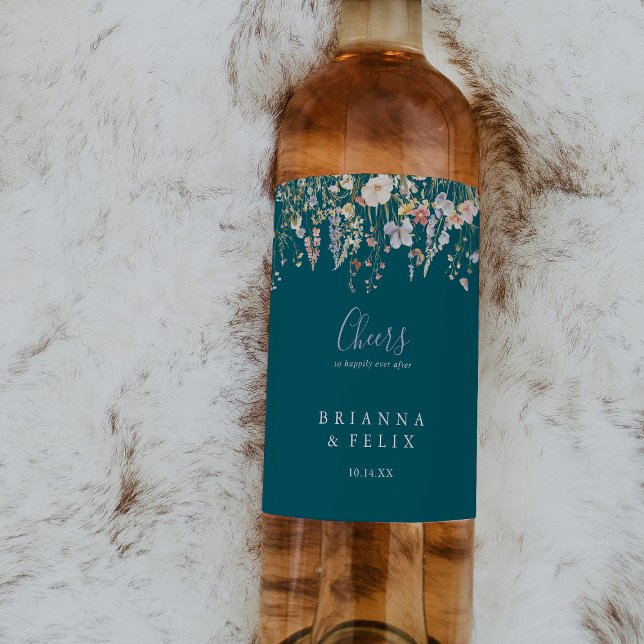 Etiqueta Para Botella De Vino Boda de Verano Multicolor Flor verde de flores sil (Subido por el creador)