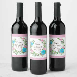Etiqueta Para Botella De Vino Boda de verano Recepción Nupcial Floral Vintage