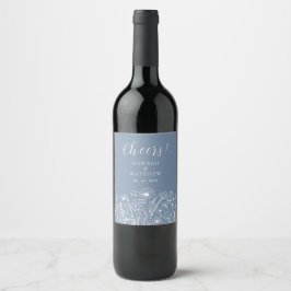 Etiqueta Para Botella De Vino Boda de Wildflowers Dusty Blue Boho