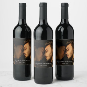 Etiqueta Para Botella De Vino Boda del Aniversario de la Foto de la Pareja Elega