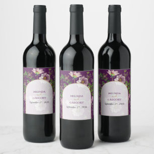 Etiqueta Para Botella De Vino Boda del Arco de Oro Purple Floral Greenery