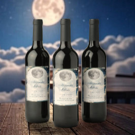 Etiqueta Para Botella De Vino Boda del cielo nocturno lunar