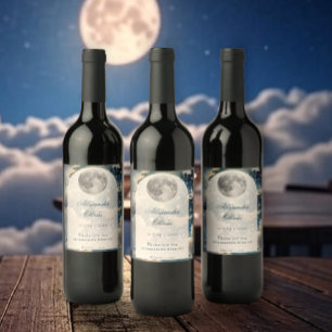 Etiqueta Para Botella De Vino Boda del cielo nocturno lunar