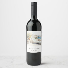 Etiqueta Para Botella De Vino Boda del paisaje acuático de Curfu Grecia