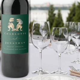 Etiqueta Para Botella De Vino Boda del tema de los dinosaurios Verde oscuro