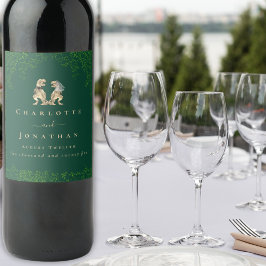 Etiqueta Para Botella De Vino Boda del tema de los dinosaurios Verde oscuro