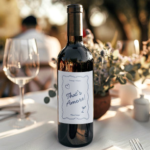 Etiqueta Para Botella De Vino Boda Dibujada a Mano Vintage Azul That's Amore
