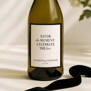 Etiqueta Para Botella De Vino Boda Dinero viejo, blanco roto, marco oscuro