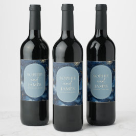 Etiqueta Para Botella De Vino Boda Elegante Cielo Estrellado de Oro Azul