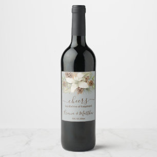 Etiqueta Para Botella De Vino Boda elegante con guión gris de invierno