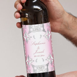 Etiqueta Para Botella De Vino Boda Elegante De Antigüedades Rosa Y Plata Vintage