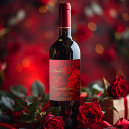 Etiqueta Para Botella De Vino Boda elegante de Borgoña y Crimson Red Floral