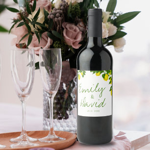 Etiqueta Para Botella De Vino Boda elegante de cítricos de limón amarillo pálido
