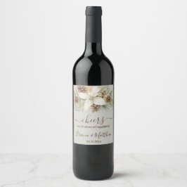 Etiqueta Para Botella De Vino Boda elegante de escritura beige de invierno
