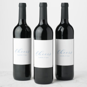 Etiqueta Para Botella De Vino Boda elegante de estilo costero en azul y blanco