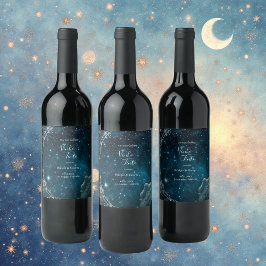 Etiqueta Para Botella De Vino boda elegante de galaxia azul