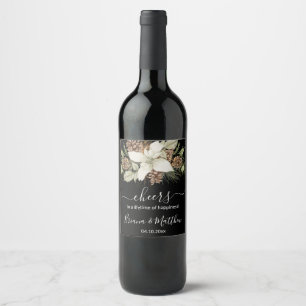 Etiqueta Para Botella De Vino Boda elegante de invierno en blanco y negro con le