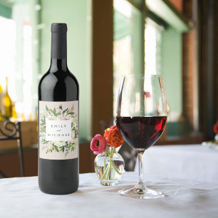 Etiqueta Para Botella De Vino Boda elegante de jardín con peonía blanca sonrosad