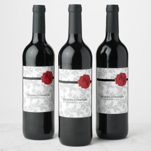 Etiqueta Para Botella De Vino Boda elegante de patrón y sello de cera de cera
