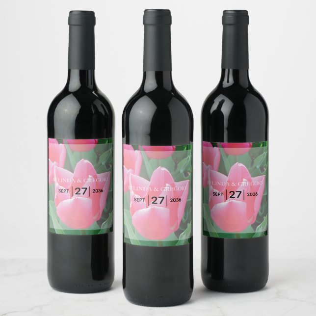 Etiqueta Para Botella De Vino Boda elegante de tulipanes rosados (Botellas)