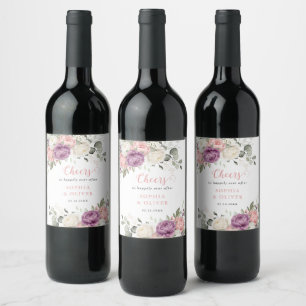 Etiqueta Para Botella De Vino Boda elegante floral rosa blanco verde