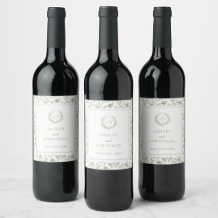 Etiqueta Para Botella De Vino Boda elegante Sage Green Chinoiserie