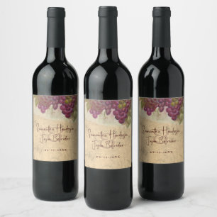Etiqueta Para Botella De Vino Boda Elegante Viñedo Acuarela Uvas Vino