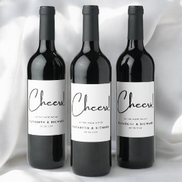 Etiqueta Para Botella De Vino Boda elegante y moderna en blanco y negro