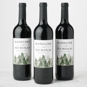 Etiqueta Para Botella De Vino Boda en el Bosque de Pino Rústico