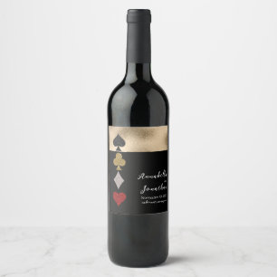 Etiqueta Para Botella De Vino Boda en el Casino Gold & Black Glitter Las Vegas