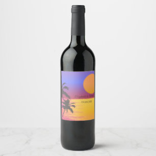 Etiqueta Para Botella De Vino Boda en la Playa al Atardecer