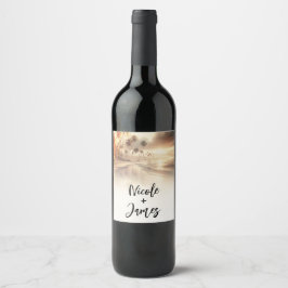 Etiqueta Para Botella De Vino Boda en la playa con palmeras y puesta de sol nara