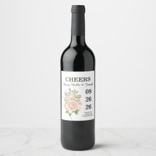 Etiqueta Para Botella De Vino Boda en un elegante jardín de rosas rosadas