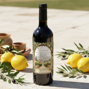 Etiqueta Para Botella De Vino Boda en viñedo mediterráneo