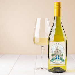 Etiqueta Para Botella De Vino Boda estético del Taj Mahal de Oro Peacock Indio
